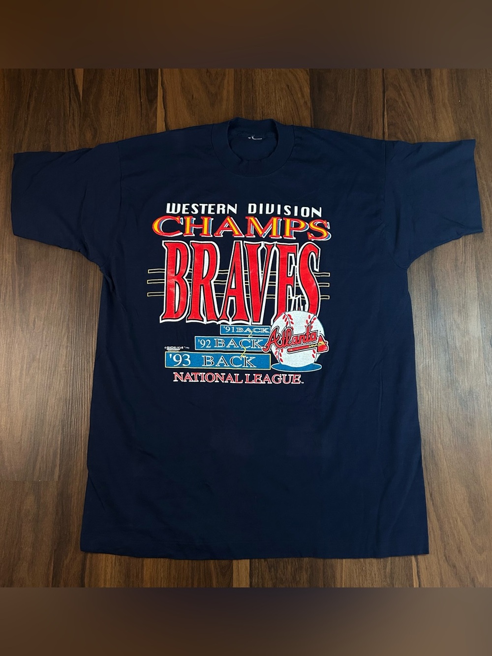 Vintage 1993 single stitch Western Division 'Champs' Braves Graphic T-Shirt